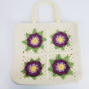 Vintage Crocheted Floral Lined Handbag